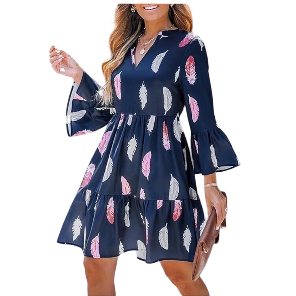 Cupshe Blue And Pink 3/4 Sleeve Ruffled Sundress